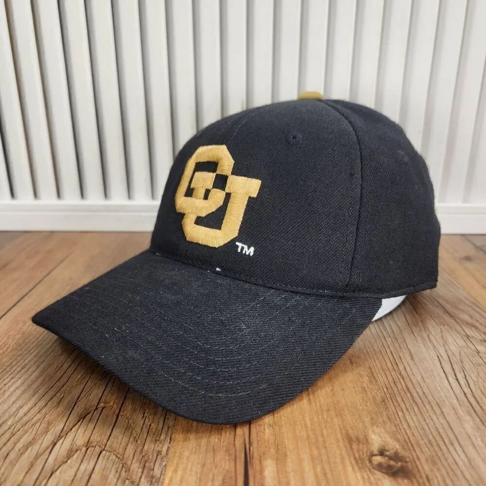 VINTAGE Colorado Bison TOW Hat Cap Fitted 7 1/8 Black 100% Wool Men College Team